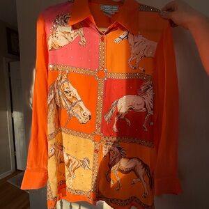 Vintage Equestrian Horse Patchwork Button-Up Shirt